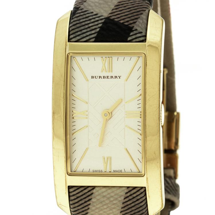 Pre Owned Burberry Gold Plated Steel Heritage BU1094 Women's Wristwatch 25 mm