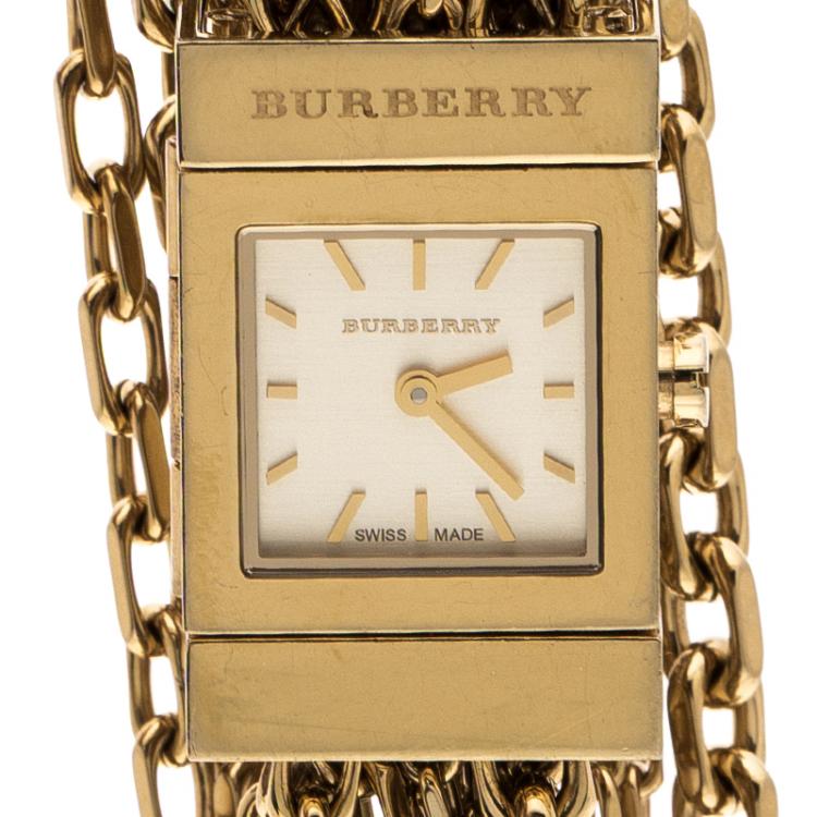 Pre Owned Burberry Gold Tone BU5602 Multi-Chain Bracelet Women's Wristwatch 20 mm