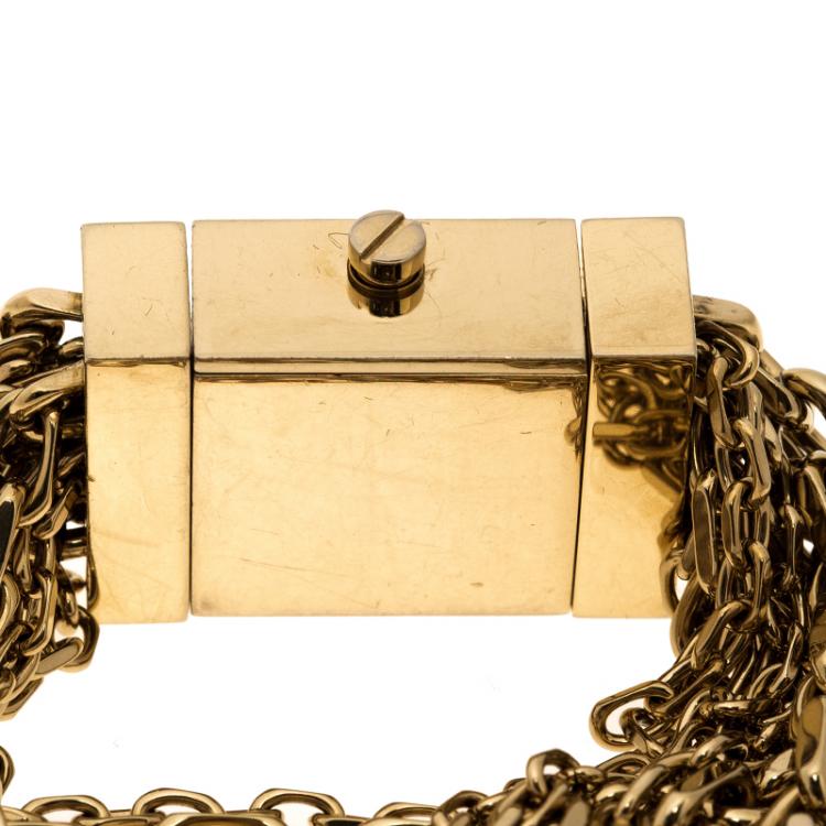 Pre Owned Burberry Gold Tone BU5602 Multi-Chain Bracelet Women's Wristwatch 20 mm