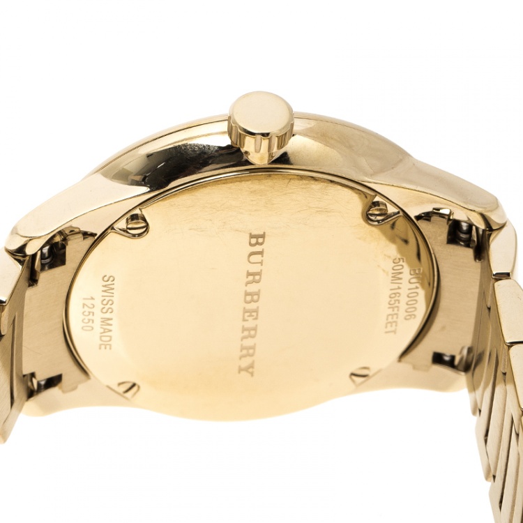 Pre Owned Burberry Gold Plated Steel BU10006 The Classic Round Gold Mantel Women's Wristwatch 40 mm