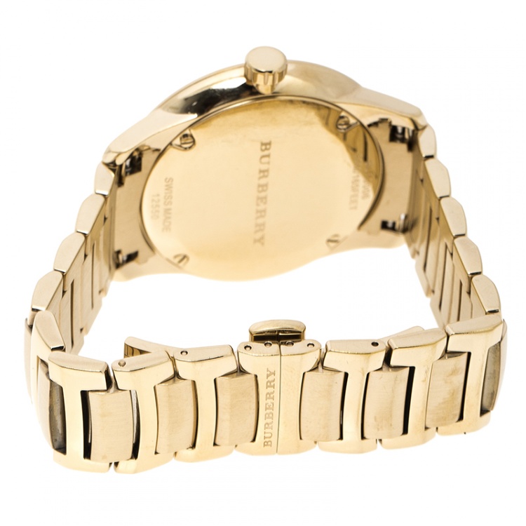 Pre Owned Burberry Gold Plated Steel BU10006 The Classic Round Gold Mantel Women's Wristwatch 40 mm