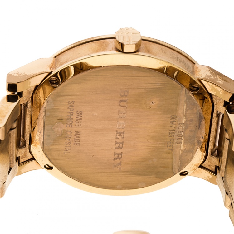 Pre Owned Burberry Beige Rose Gold Plated Steel The City BU9005 Women's Wristwatch 38 mm
