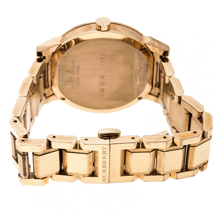 Pre Owned Burberry Beige Rose Gold Plated Steel The City BU9005 Women's Wristwatch 38 mm