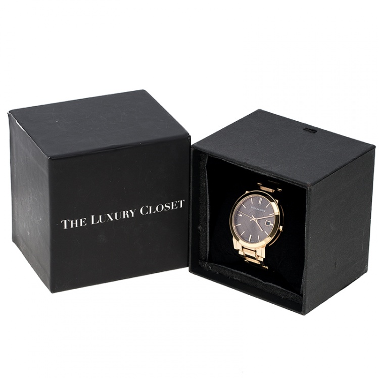 Pre Owned Burberry Beige Rose Gold Plated Steel The City BU9005 Women's Wristwatch 38 mm