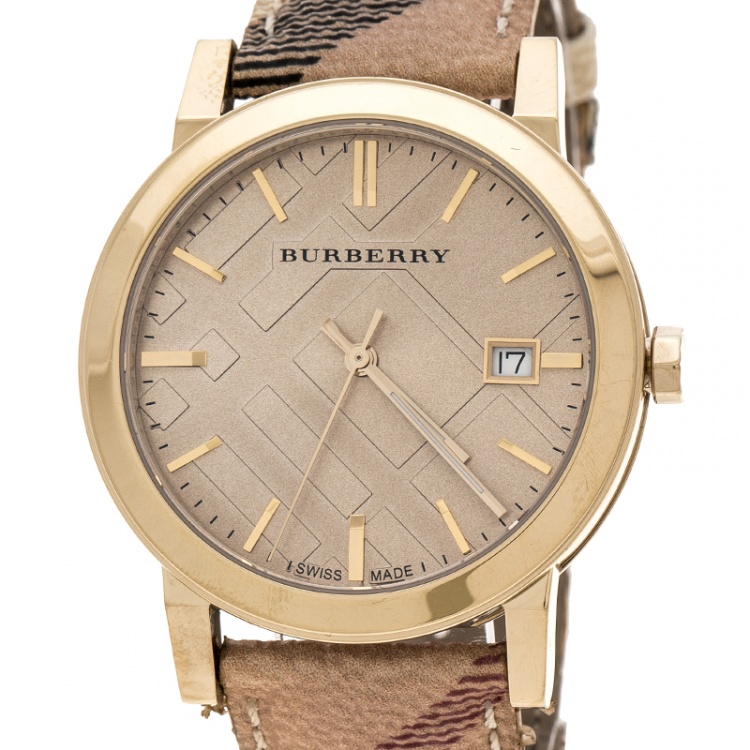 Pre Owned Burberry Beige Gold Plate Steel The City BU9026 Women's Wristwatch 38 mm