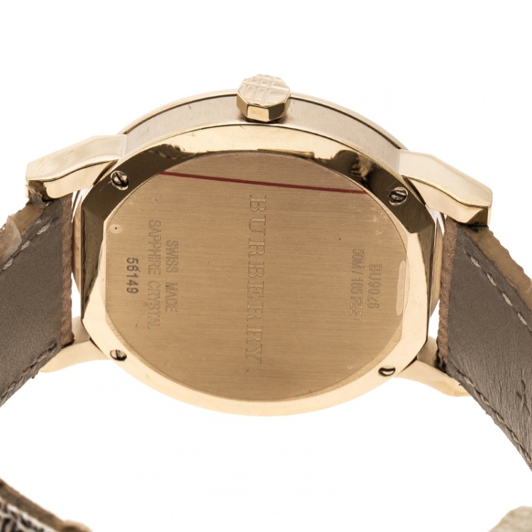 Pre Owned Burberry Beige Gold Plate Steel The City BU9026 Women's Wristwatch 38 mm