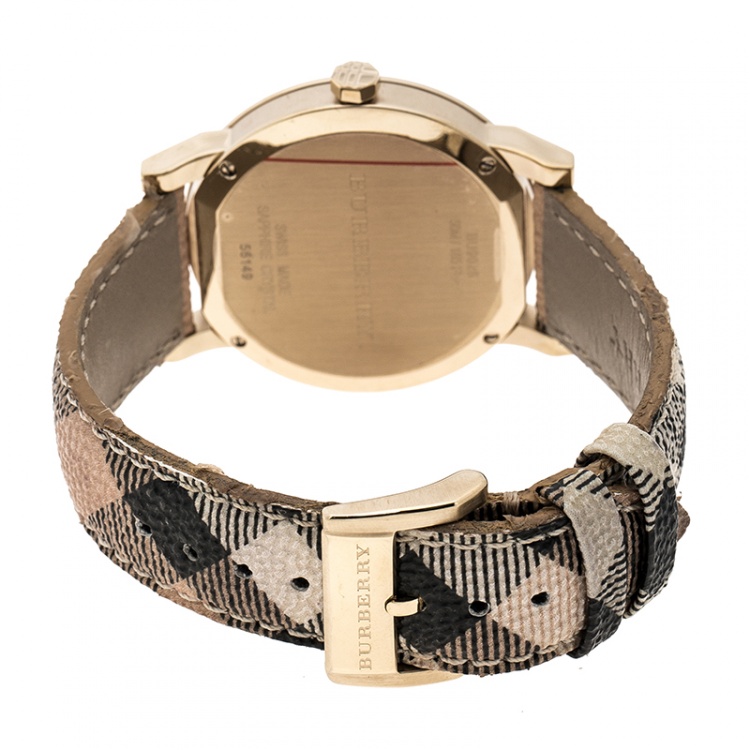 Pre Owned Burberry Beige Gold Plate Steel The City BU9026 Women's Wristwatch 38 mm