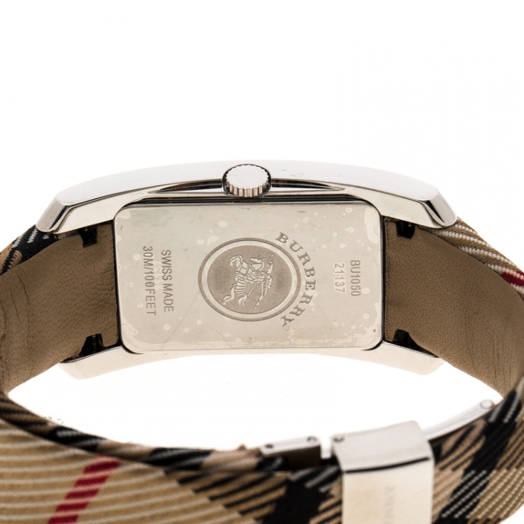Pre Owned Burberry Silver White Stainless Steel Heritage BU1050 Women's Wristwatch 25 mm