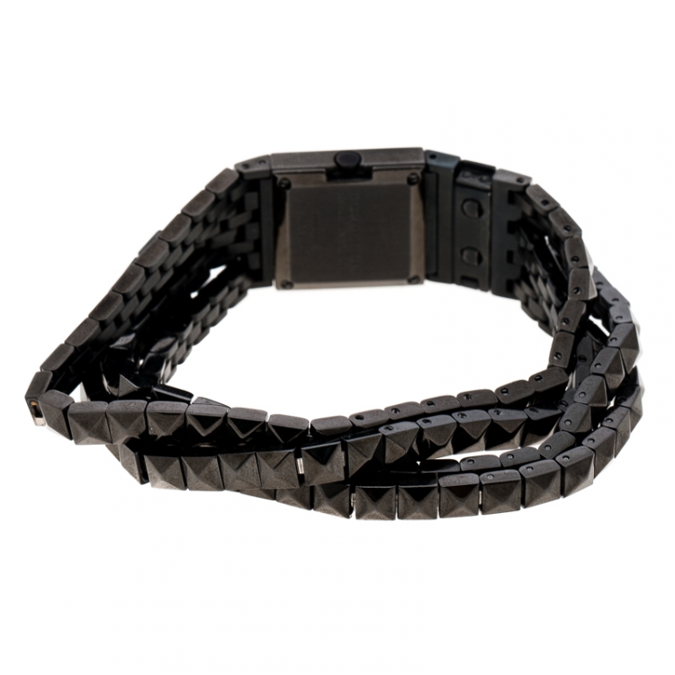 Pre Owned Burberry Black Gauntlet Pyramid Flex Bracelet Women's Wristwatch 20MM