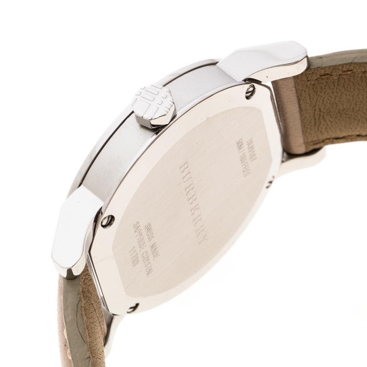 Pre Owned Burberry Beige Check Dial Stainless Steel BU9107 Women's Wristwatch 34 mm