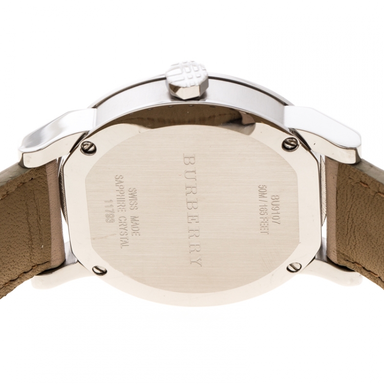 Pre Owned Burberry Beige Check Dial Stainless Steel BU9107 Women's Wristwatch 34 mm