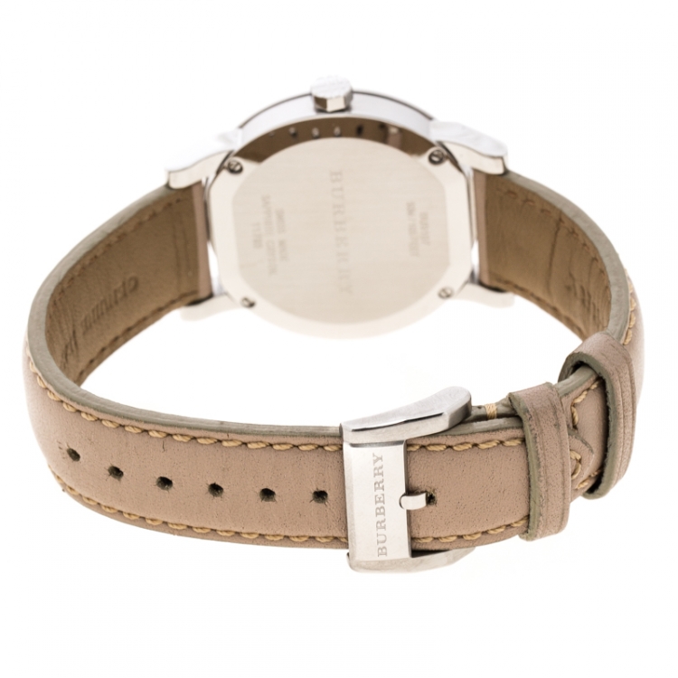 Pre Owned Burberry Beige Check Dial Stainless Steel BU9107 Women's Wristwatch 34 mm