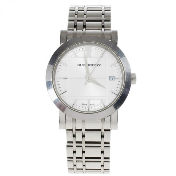 Pre Owned Burberry White Stainless Steel Women's Wristwatch 38 MM