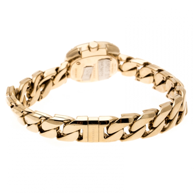 Pre Owned Burberry Gold Plated Diamond Bby1952 Women's Watch 24MM
