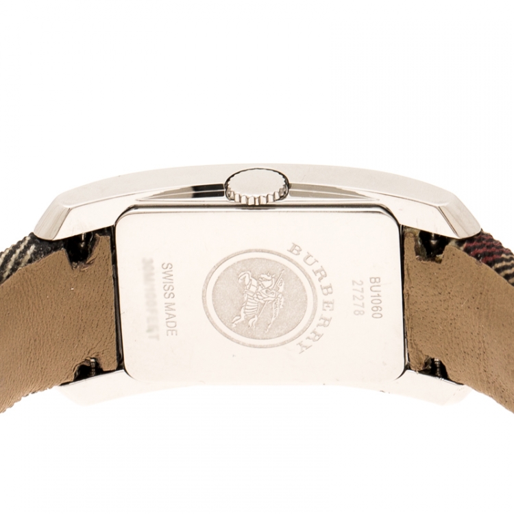 Pre Owned Burberry Black Check Engraved Stainless Steel Nova Check BU1060 Women's Wristwatch 20 mm