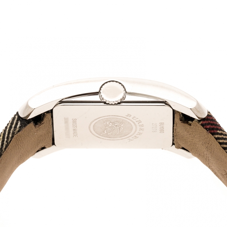 Pre Owned Burberry Black Check Engraved Stainless Steel Nova Check BU1060 Women's Wristwatch 20 mm