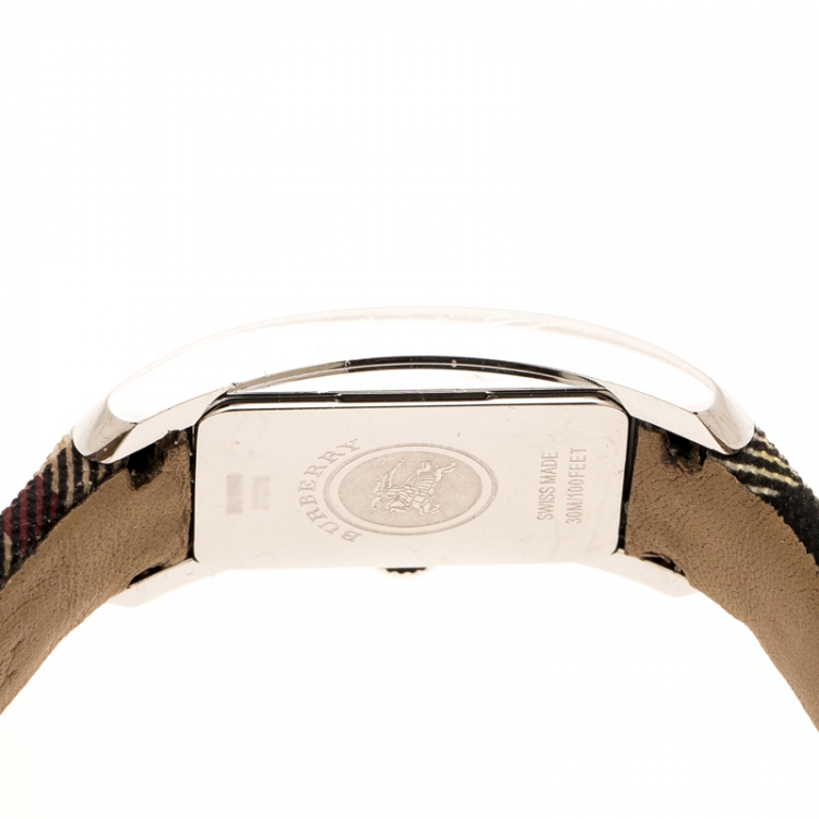 Pre Owned Burberry Black Check Engraved Stainless Steel Nova Check BU1060 Women's Wristwatch 20 mm