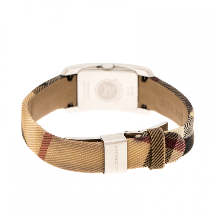 Pre Owned Burberry Black Check Engraved Stainless Steel Nova Check BU1060 Women's Wristwatch 20 mm