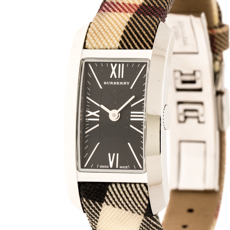 Pre Owned Burberry Black Check Engraved Stainless Steel Nova Check BU1060 Women's Wristwatch 20 mm