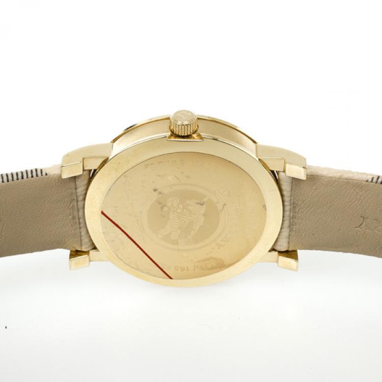 مملوكة مسبقًا Burberry Gold Plated SS Haymarket Check Womens Wristwatch 38 MM