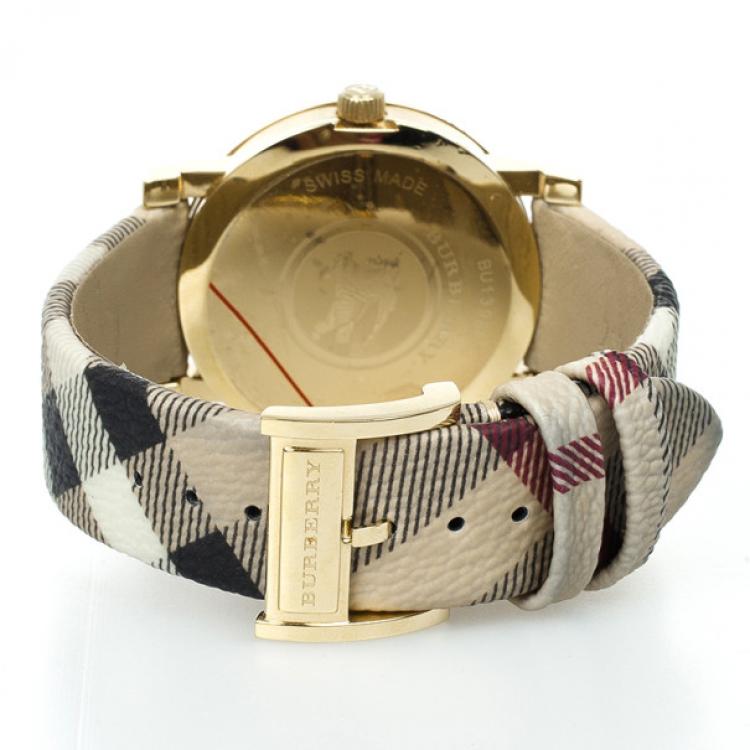 مملوكة مسبقًا Burberry Gold Plated SS Haymarket Check Womens Wristwatch 38 MM