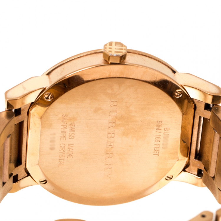 Pre Owned Burberry Bronze Rose Gold Plated Stainless Steel The City BU9039 Men's Wristwatch 38 mm