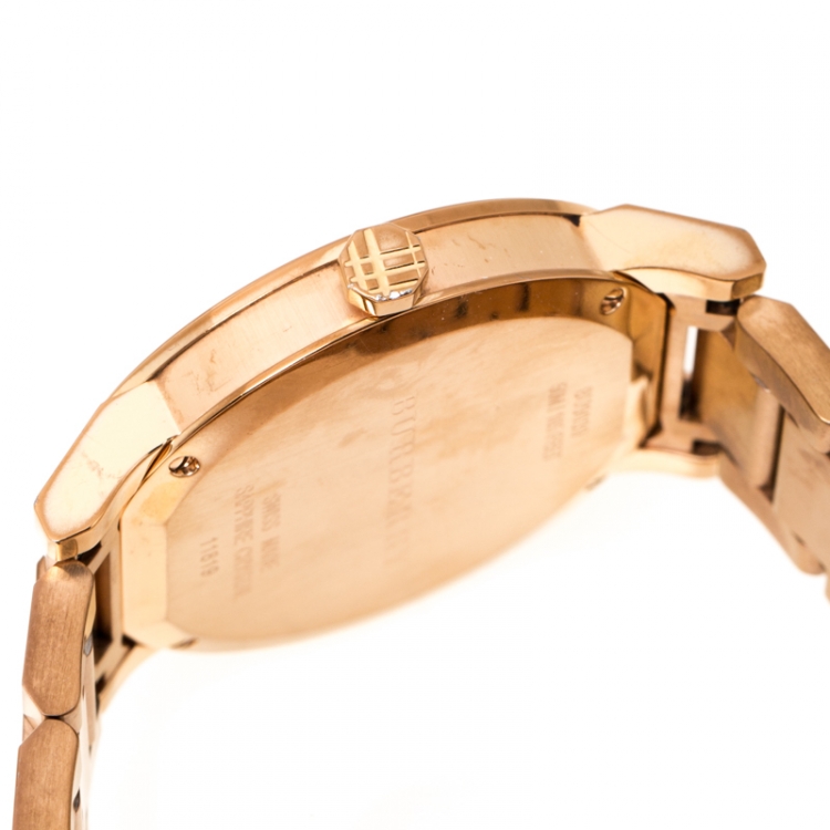 Pre Owned Burberry Bronze Rose Gold Plated Stainless Steel The City BU9039 Men's Wristwatch 38 mm