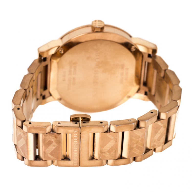 Pre Owned Burberry Bronze Rose Gold Plated Stainless Steel The City BU9039 Men's Wristwatch 38 mm