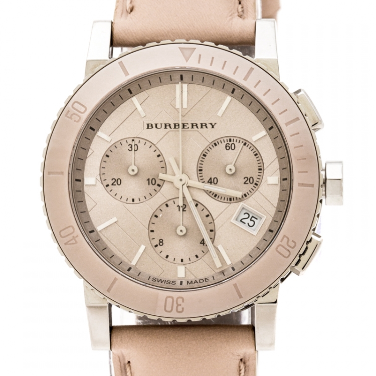 Pre Owned Burberry Beige Stainless Steel Classic BU9702 Women's Wristwatch 39 mm