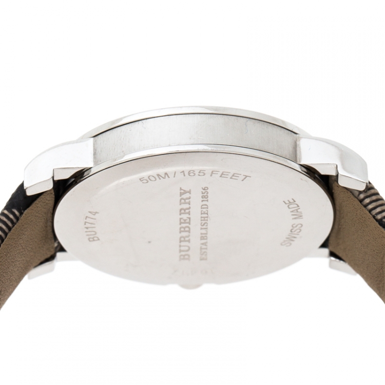 Pre Owned Burberry Grey Stainless Steel Heritage BU1774 Unisex Wristwatch 38 mm