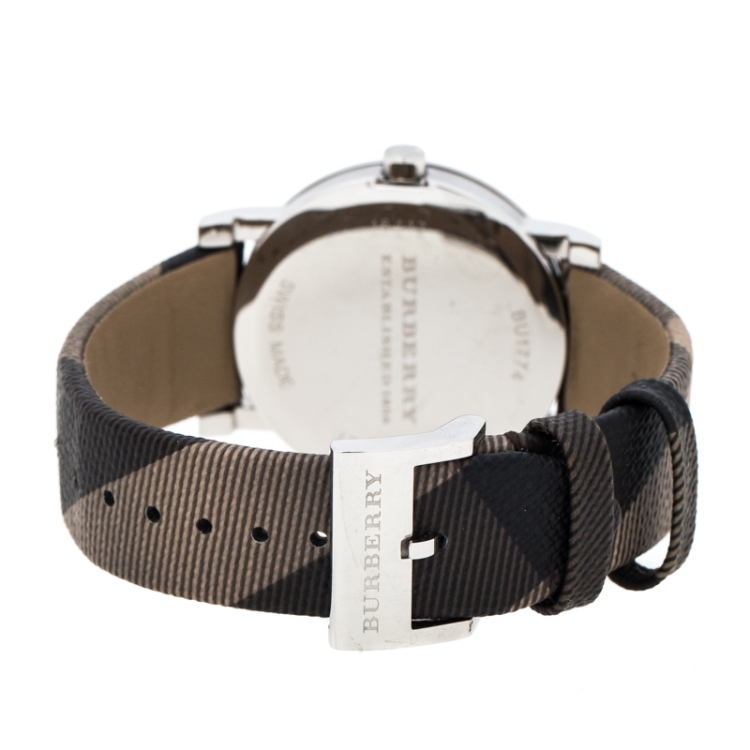 Pre Owned Burberry Grey Stainless Steel Heritage BU1774 Unisex Wristwatch 38 mm