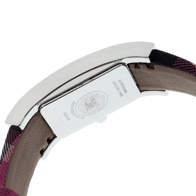 Pre Owned Burberry Silver Pink Stainless Steel Heritage BU1025 Women's Wristwatch 18 mm
