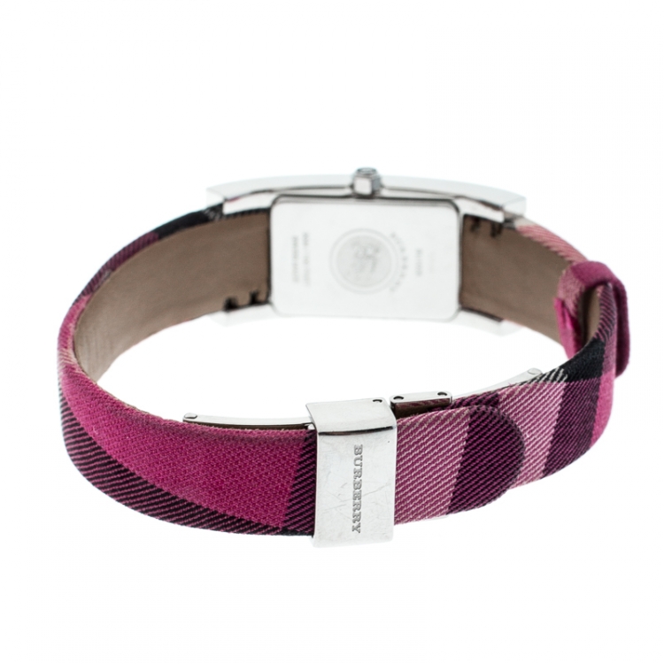 Pre Owned Burberry Silver Pink Stainless Steel Heritage BU1025 Women's Wristwatch 18 mm