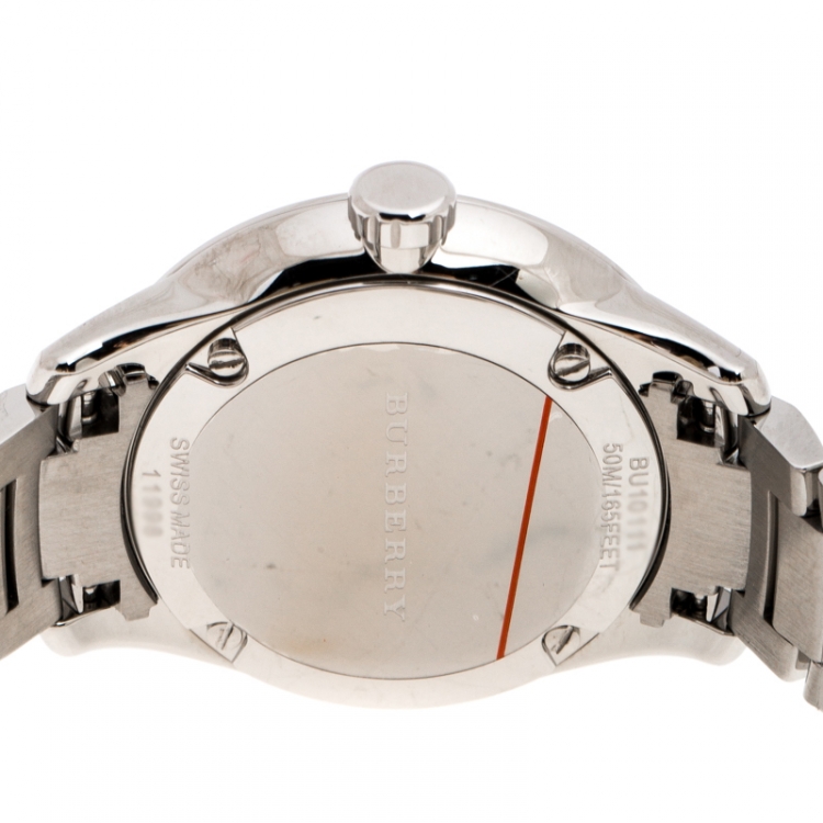 Pre Owned Burberry Peach Stainless Steel Classic BU10111 Women's Wristwatch 32 mm
