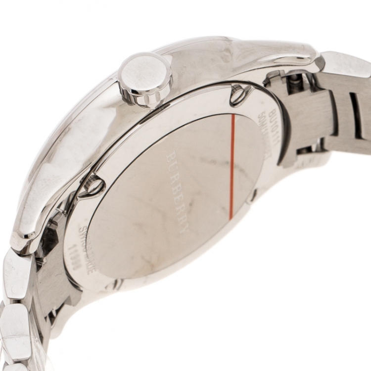 Pre Owned Burberry Peach Stainless Steel Classic BU10111 Women's Wristwatch 32 mm