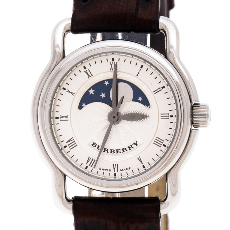 Pre Owned Burberry Silver Stainless Steel BU1220 Women's Wristwatch 25 MM