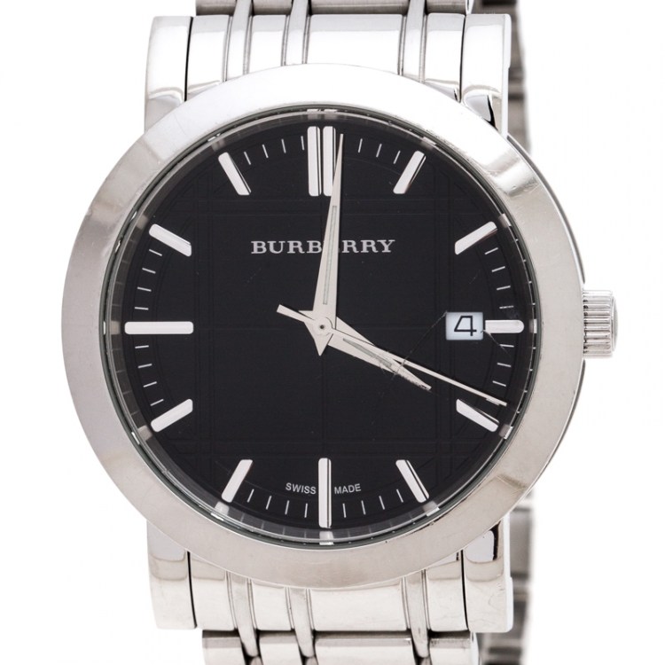 Pre Owned  Burberry Black Stainless Steel Heritage BU1364 Men's Wristwatch 38 mm