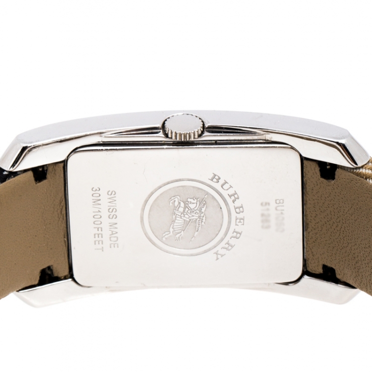 Pre Owned Burberry Silver White Stainless Steel Heritage BU1050 Women's Wristwatch 25 mm