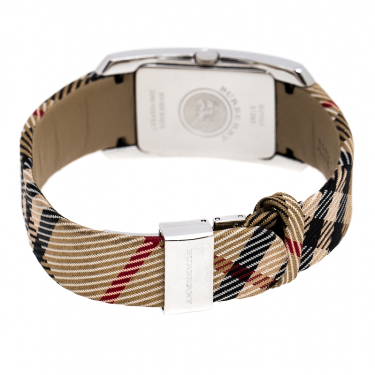 Pre Owned Burberry Silver White Stainless Steel Heritage BU1050 Women's Wristwatch 25 mm