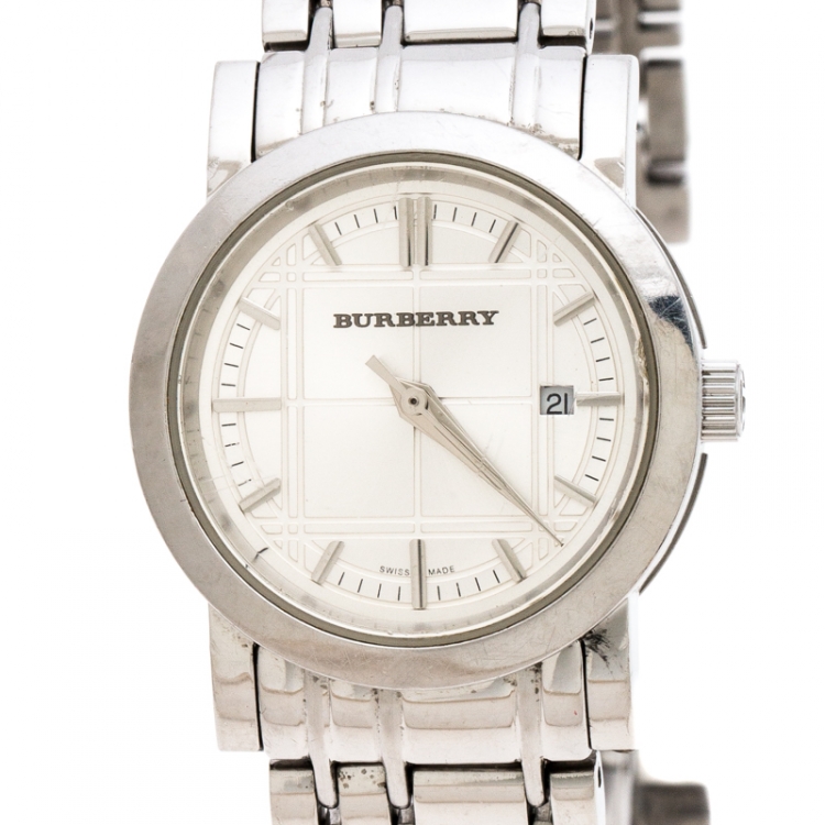 Pre Owned Burberry Silver Stainless Steel BU1351 Women's Wristwatch 28MM