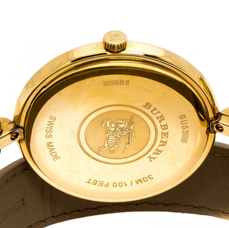 Pre Owned Burberry Gold Plated Stainless Steel Waterloo BU5308 Women's Wristwatch 39 mm