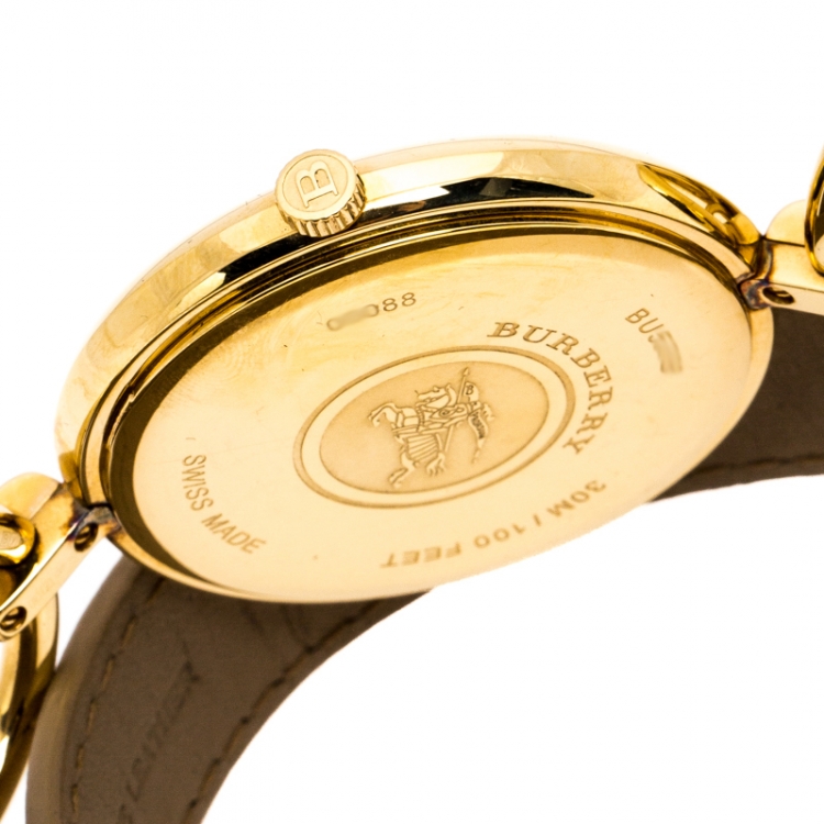 Pre Owned Burberry Gold Plated Stainless Steel Waterloo BU5308 Women's Wristwatch 39 mm