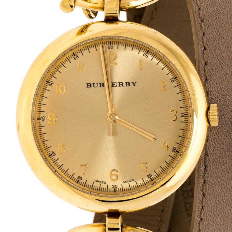 Pre Owned Burberry Gold Plated Stainless Steel Waterloo BU5308 Women's Wristwatch 39 mm