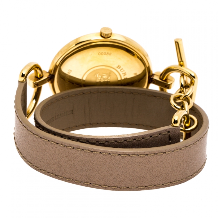 Pre Owned Burberry Gold Plated Stainless Steel Waterloo BU5308 Women's Wristwatch 39 mm