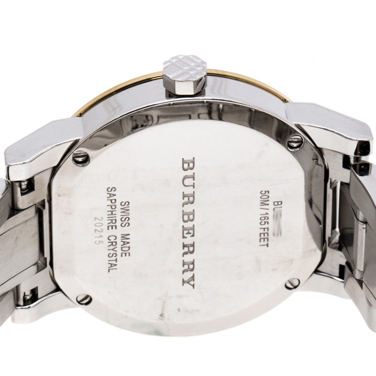 Pre Owned Burberry Silver Gold Plated Stainless Steel The City BU9115 Women's Wristwatch 34MM