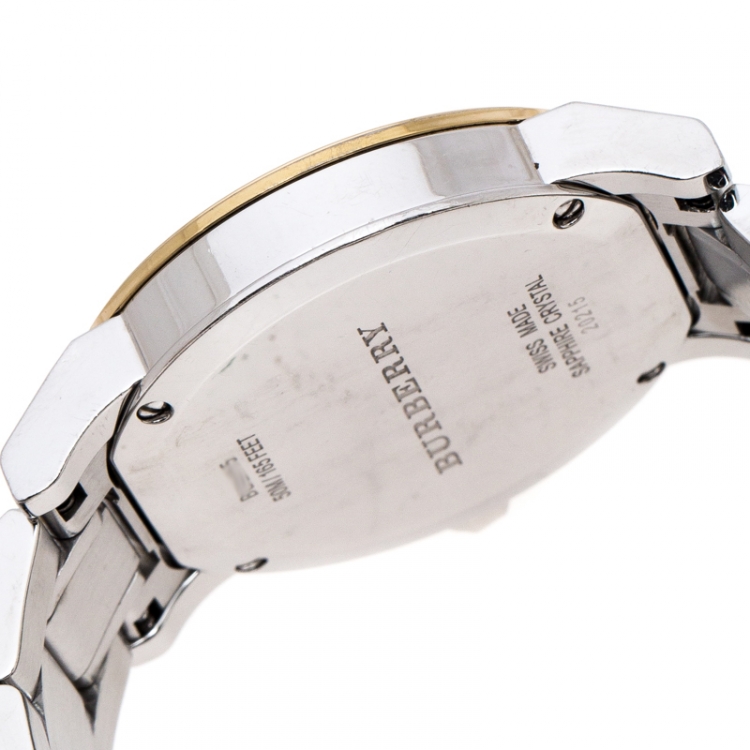 Pre Owned Burberry Silver Gold Plated Stainless Steel The City BU9115 Women's Wristwatch 34MM
