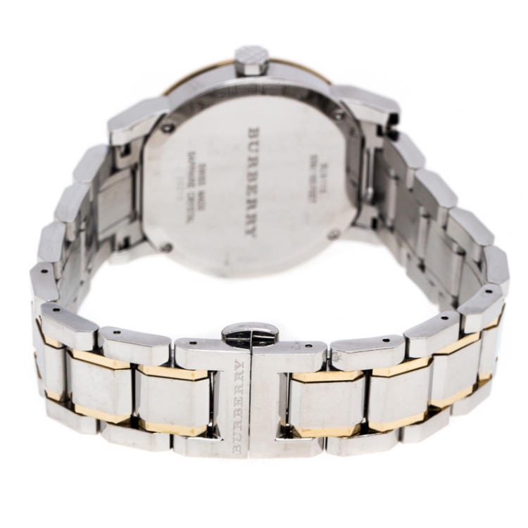 Pre Owned Burberry Silver Gold Plated Stainless Steel The City BU9115 Women's Wristwatch 34MM