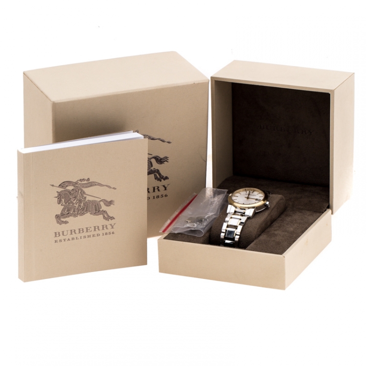 Pre Owned Burberry Silver Gold Plated Stainless Steel The City BU9115 Women's Wristwatch 34MM