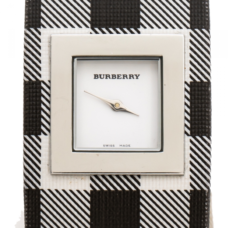 Pre Owned Burberry White Stainless Steel Canvas Signature Nova Check BU4000 Women's Wristwatch 22 mm