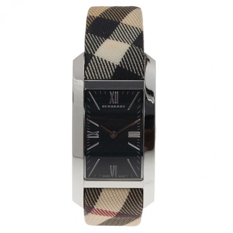 Pre Owned Burberry Black Stainless Steel Heritage Women's Wristwatch 25MM